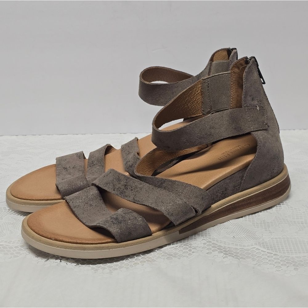 Garnet Hill Luna Sporty Comfort Sandals Gray Grey Genuine Suede Size 9.5